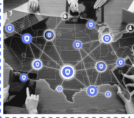 US map in foreground with all states covered by Mavsign services, platform users’ hand in background using the digital contracting signing service